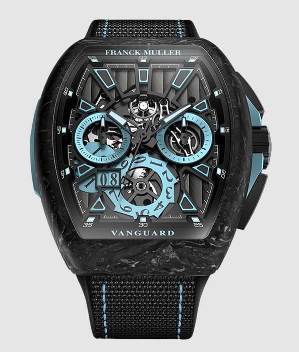 Best FRANCK MULLER Krypton Racing Skeleton Grande Date V 45 CC GD SQT RCG KRYPTON 2 CARBONE NR (BL) Blue Replica Watch